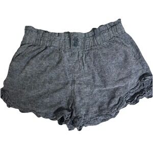 Navy Blue Textured Linen Shorts Ruffles Pockets Pull On Medium‎ Summer Resort